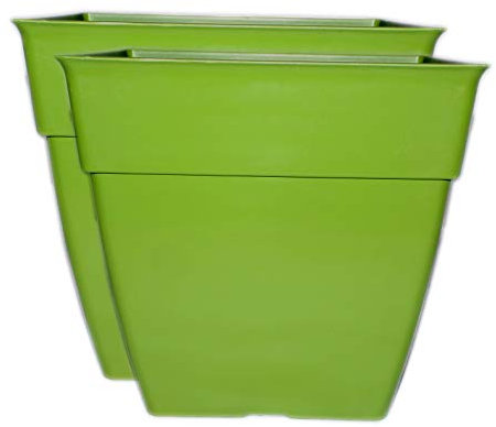 Muddy Hands 2 x 26 Litre Moss Green Large Plant Pots Square Tall Plastic Planters Outdoor Garden Tree Flower