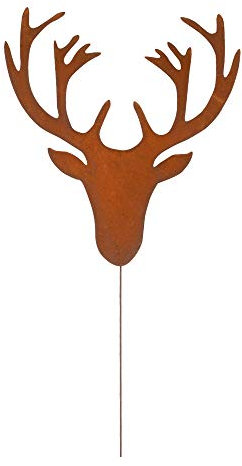 UNUS Decorazione da giardino con testa di cervo, spina in metallo, effetto ruggine, resistente alle intemperie