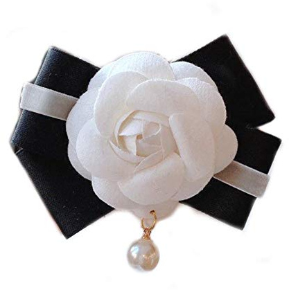 SPILLA FIORE CAMELIA PERLA ALTA BIGIOTTERIA APPLICAZIONE LUSSO DONNA BIANCA E NERA PIN BROOCH LUXURY Brillabenny