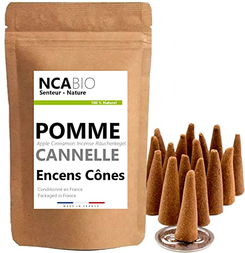 NCA 10 Conos de Incienso con Aroma a Manzana Canela – Incienso 100% Natural relajación meditación purificación + Quemador para Incienso