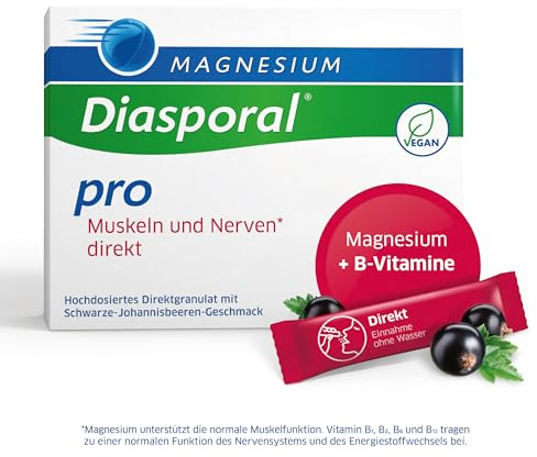 Magnesium-Diasporal Pro Muskeln und Nerven direkt | Magnesium Sticks mit 300 mg Magnesium und Vitamin B-Komplex | Schnelle Einnahme ohne Wasser | Vegan, glutenfrei und laktosefrei | 30 Sticks