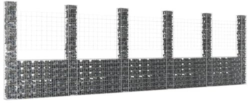 BAZZI Gabbioni Metallici per Pietre Gabbione in Rete Metallici Gabbione a U con 6 Pali in Ferro 620x20x200 cm