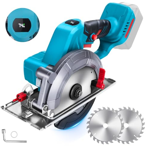Mini Sierra Circular Sin Escobillas para Makita 18 V, Batería de Ion de Litio, 2 Hojas, 12000 RPM, Motor de Cobre Puro, Ideal para Cortar Madera (Sin Batería)