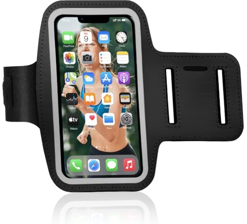 flintronic Brazalete Deportivo Universal, Brazalete Movil Running Ajustable con Llave y Ranura para Auriculares, para iPhone 14/14 Pro/13/13 Pro/X, Galaxy S22, para Tteléfonos de hasta 6,1, Negro