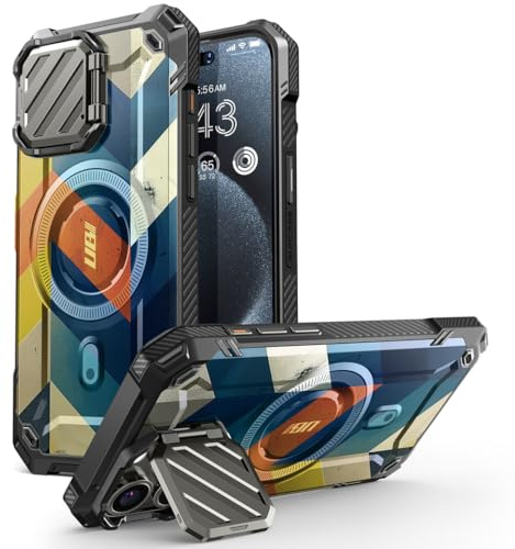 SUPCASE for iPhone 15 Pro Max Case with Stand [Compatible with MagSafe] [Built-in Camera Cover] [Military-Grade Protection] Heavy Duty Magnetic Phone Case for iPhone 15 Pro Max, Chevron