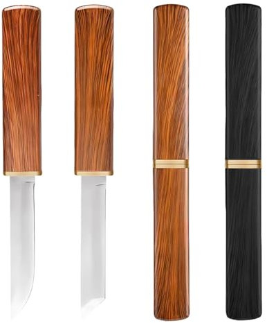 CPJJ 2 Pieces 2 In 1 Fruit Knife, Vegetable Knife, Double Blades Knife Set, Stainless Steel Kitchen Knife With Wooden Box, Handmade Perfect For Vegetables, Fruit For Camping, Hiking,Family(2Colors)