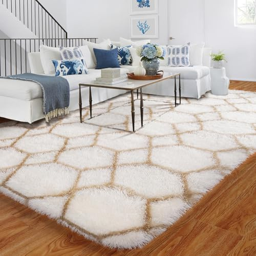 BYBSRLL Tapis moelleux géométrique - 228 x 150 cm - Salon, chambre d'enfant - Antidérapant, lavable