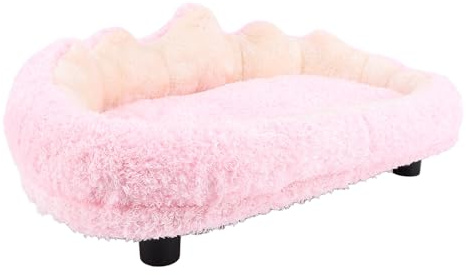 Kattsoffa, 22,4 X 17,7 Tum Tvättbar Plysch Bäddsoffa för Husdjur Valp Sovsäng Husdjurssoffa med Halkfri Fot för Katter Kattungar Kanin Små Hundar (PINK)