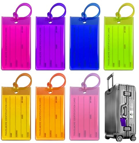 KUKUPOW Set di 7 Etichette per Bagaglio Aereo, Etichetta per Valigia, Etichette da Viaggio in Silicone Flessibile, Adatto per Identificare Bagagli, Valigie, Valigette, Imballaggi Multicolore