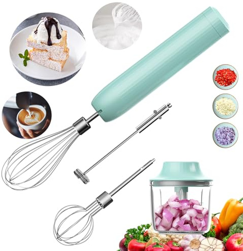 Hand Mixer with Whisk and Forther Wand,Electric Whisk, Milk Frother, Hand Held Mixers,Cordless Hand Mixer, Whisks for Cooking, Mini Mixer,Stirrers Electric,Food Chopper, Baby Food Maker,4-Speed, 10Oz