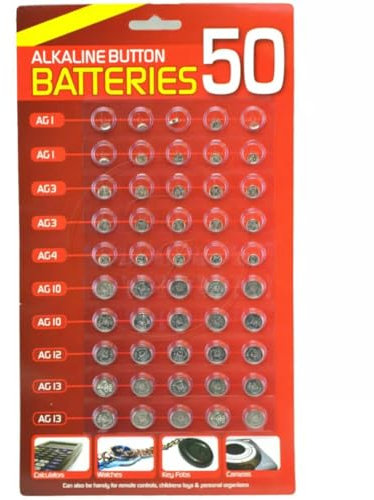 50 Assorted Mixed Alkaline Button Cell Batteries 377 AG1 AG3 AG4 AG10 AG12 AG13