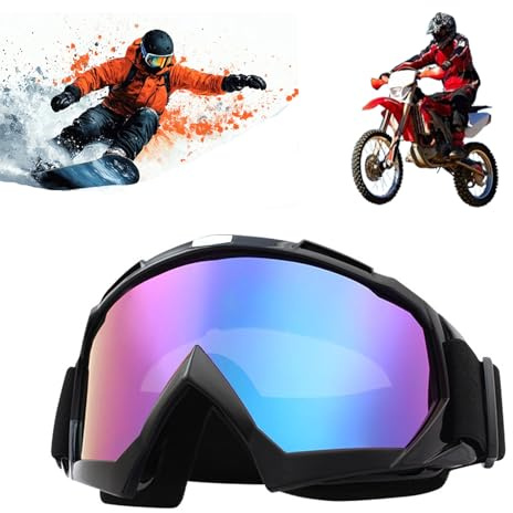 Tuwyii Gafas Motocross & Snowboard Espejadas: Anti-Emapañamiento | UV400 Protección | Marco Ultraligero | Para MTB, Moto Polvo, Esquí y Cascos Abiertos (Negro/Azul)