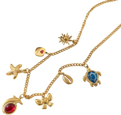 ARHZ Collana Dorato Donna in Acciaio Inossidabile,Elemento Marino, Ciondolo Conchiglia e Delfino, Regalo Donna