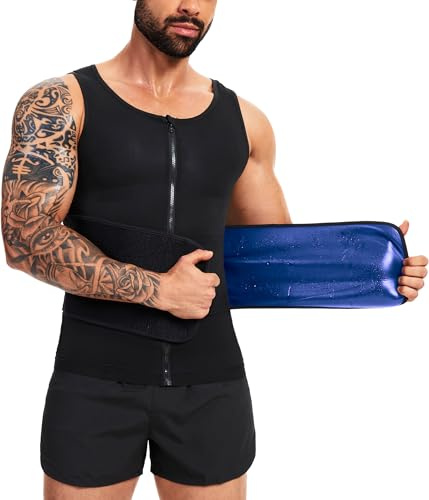 FUXERT Sauna Vest for Men Waist Trainer Sauna Shirt for Men Zipper Sweat Belt Tank Top for Belly Fat(BK 4XL/5XL)