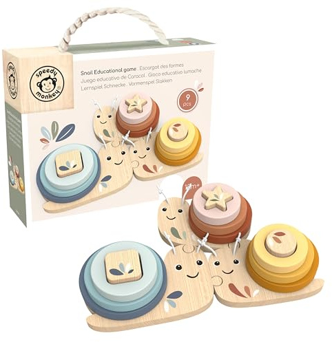 SPEEDY MONKEY Snail Educational Game for Toddlers 18m+ | Wooden Stacking & Sorting Ring Toy for Kids | Color Recognition, Counting & Fine Motor Skills Activity | Preschool Learning Gift