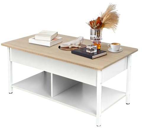 3-i-1 soffbord med dolda fack och öppen hylla, utdragbart soffbord, 4–8 personer matbord med hopfällbar bricka, 90 x 48 x 62 cm (A)