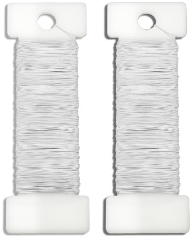 LXUEJIE 2 Pcs White Floral Wire, 38 Yards 114 Ft 0.35mm Gauge Flexible White Floral Wire Crochet Wires for Crafts Iron for Crafts, Christmas Wreaths, Tree, Flower Arrangement, Ribbon Making DIY