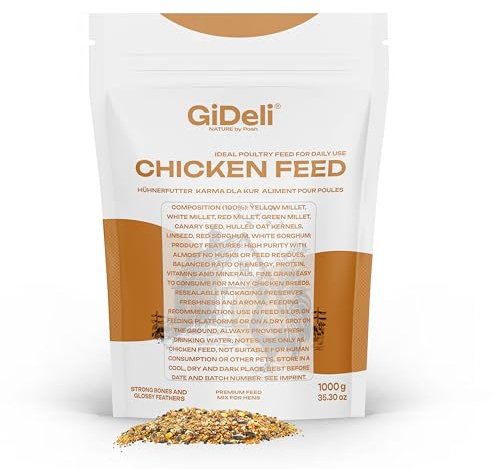GiDeli Comida para pollos de 1 kg, harina de ponedora, alimento completo para pollos, alimento para granos de aves de corral para un rendimiento óptimo y formación de huevos, mejor aceptación y