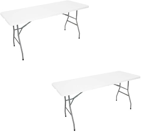 sinlikon Set di 2 tavolo pieghevoli campeggio per esterni, tavolo da pranzo pieghevole rettangolare, per 6/8 persone, 180 cm,bianco