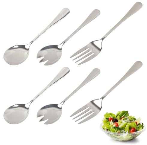 TIANCEWAN 6 stycken salladsbestick rostfritt stål multifunktion | Set med 2 serveringsskedar 2 salladsskedar 2 gafflar, för familjefest restaurang, diskmaskinssäker