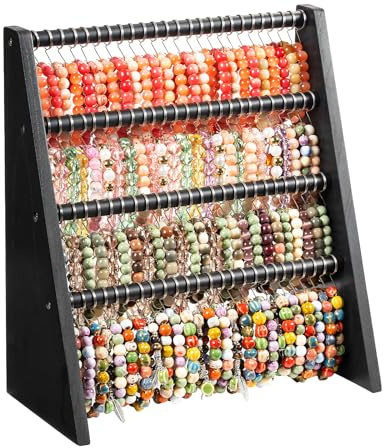 amoard 4 Niveaux Porte Bijoux avec 100 Crochets, Présentoir à Bijoux en Bois Presentoir Bracelet, Rangement pour la Maison, Vendeurs et Vitrine de Magasin（Noir）