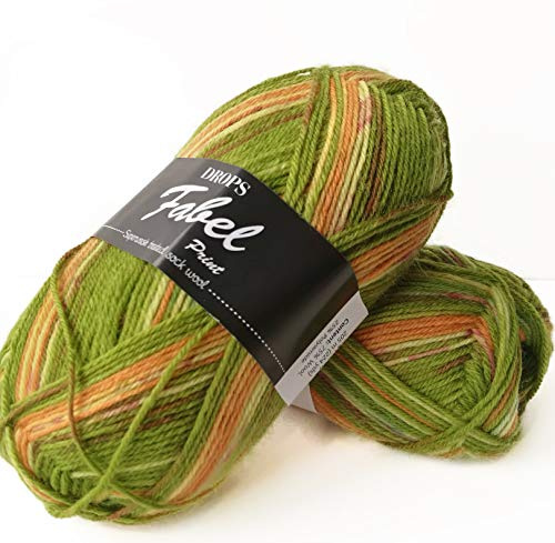 Superwash Calcetín mezcla de lana multicolores Gotas Fabel, 1 o Superfino, peso de dedos, 4 capas, 1.8 oz 224 yardas por bola (151 Guacamole)