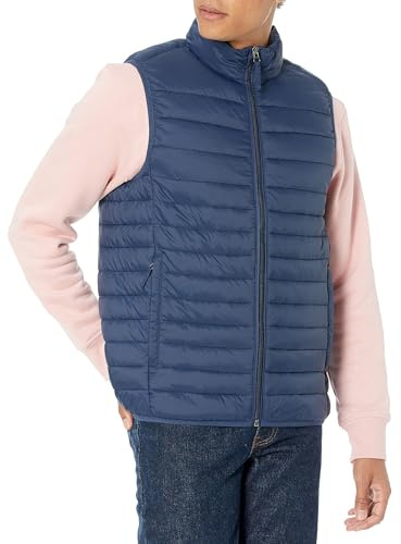 Amazon Essentials Men's Lightweight Water-Resistant Packable Puffer Gilet, Navy, M