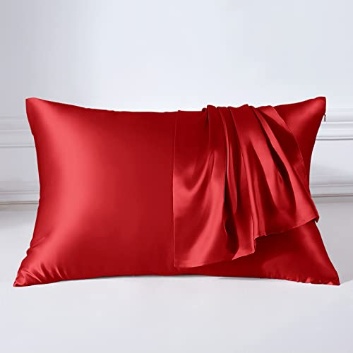 THXSILK 22 Momme Seide Kissenbezug Kissenhülle - Maulbeerseide Kissenbezüge - Hypoallergen mit Reißverschluss Seidenkissenbezug - Pure Seide auf Beide Seiten - Rot 40x80cm
