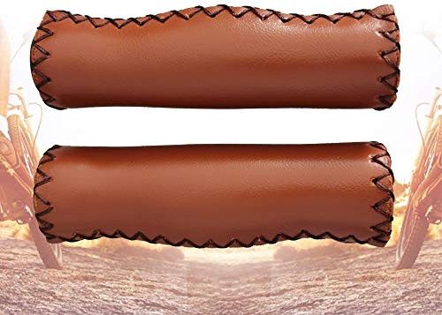 Jonscart Brown Beach Cruiser Bike Bicycle Soft Synthetic Leather Handlebar Cover Hand Grips Bar with End Cap and Needle