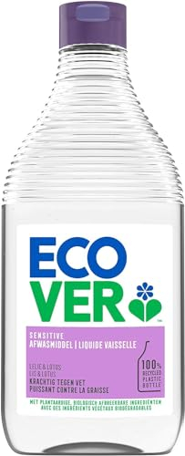 Ecover Líquido Vajilla, Limpiador de Vajilla a Base de Plantas, Elimina la Grasa y la Suciedad, Perfume Lirio y Loto, Botella de 450 ml