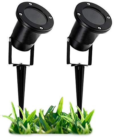 SSC-LUXon 2 Stück LED Gartenstrahler Erdspieß für außen - mit 3W GU10 LED Lichtfarbe warmweiß - schwarze Gartenleuchte Kopf schwenkbar