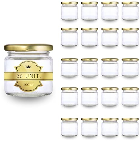 Espirito Rebelde Lot de 20 Pots en Verre Vides avec Couvercle 100 ml - Bocaux pour Confitures, Conserves, Miel, Yaourt