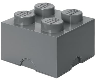 LEGO Storage Brick 4 Knobs Dark Grey - Stackable Plastic Storage Box with Lid for Kids and Adults Ideal Desk Organizer and Toy Box - 5.6L Capacity