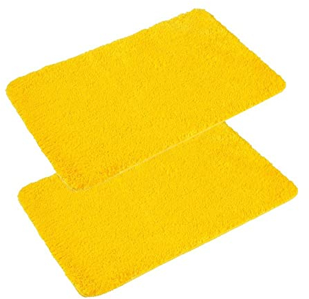 PANA® 'Florenz' Badteppich Set (2er Pack / 50 x 80 cm) • Flauschige Duschvorleger für Badezimmer und WC • Waschbare und rutschfeste Badematten • Badematten Set • Farbe: Gelb