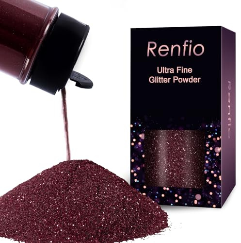 Renfio Ultra Fine Glitter Powder Metallic Resin Glitter Flakes Crafts Sequins Epoxy Chips Flakes for Tumblers Slime Painting Arts Nail Holiday Decoration 1.7 Oz (50g) - Coffee Red