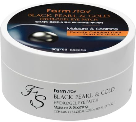 Black Pearl and Gold Hydrogel Eye Patch by FarmStay for Women - 60 Pc Eye Patch