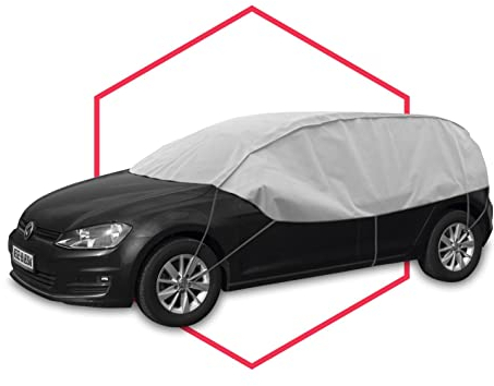 Autoabdeckung Halbgarage Wasserfest & Extrastark Atmungsaktive Autoplane Abdeckplane gegen Regen Schnee Wind UV-Strahlung Laub und Anderen Schmutz Autohülle, M-L HB/Kombi L: 275-295cm / H: 75cm