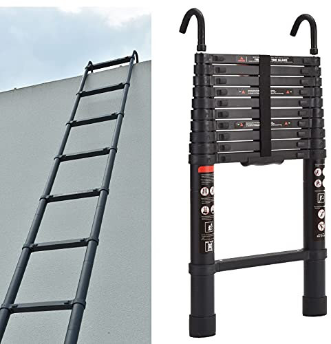 Échelle télescopique de 3,2 m en aluminium avec crochet amovible pour grenier multifonction - Échelle extensible de 150 kg - Norme EN131