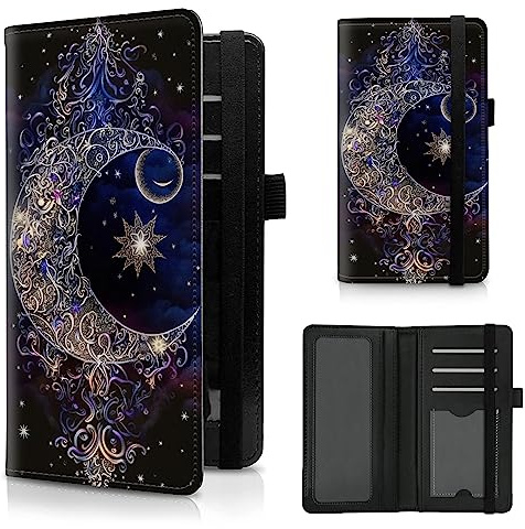 CGFGHHUY Housse de chéquier pour chéquier personnel Motif Lune Violette Conception en PU Cuir Housse de chéquier pour Homme Femme avec Emplacements pour Cartes & Porte-Stylo et Sangle Élastique pour