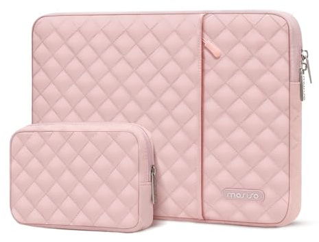 MOSISO Laptopfodral kompatibelt med MacBook Air 15 tum M3 A3114 M2 A2941 2023 2024 /Pro A1990 A1707, 15 yta bärbar dator, HP Stream 14, fyrkantig quiltad vertikal väska med ficka och litet fodral,