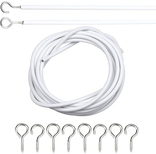 BML 2 Meter Curtain Wire with Hook and Eyes | Multi-Purpose Decoration Net Voile Curtain Wire Cable | White Hanging Cord Kit for Hanging Net Curtain
