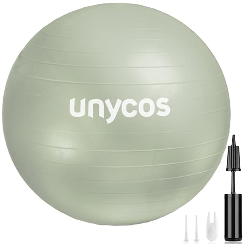 unycos - Gymnastikball 75 cm Sitzball Trainingsball für Yoga, Fitness, Medizinball, Balance Ball, Core Training Strength, Pilates-Ball | Inkl. Pumpe, BPA-Frei, Anti-Burst (Grün mit Logo)