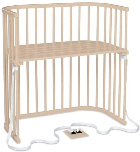 babybay Boxspring Beistellbett aus massivem Buchenholz/kompakt & verwandelbar/Kinderbett Höhe stufenlos verstellbar & umweltfreundlich/mitwachsendes Babybett (beige lackiert)