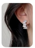 YRlilicc Crystal Half Hoop Earrings Sparkling Rhinestone Paved Hoop Earrings Stud Dainty CZ Small Trendy Chunky Thick Earrings Vintage Wedding Statement Earrings for Women(Silver)
