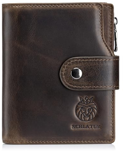 SCHLATUM Mens Leather Wallet Bifold RFID Blocking Vertical Large Capacity with Zipper Coin Pocket 2 ID Windows 18 Card Slots, Coffee