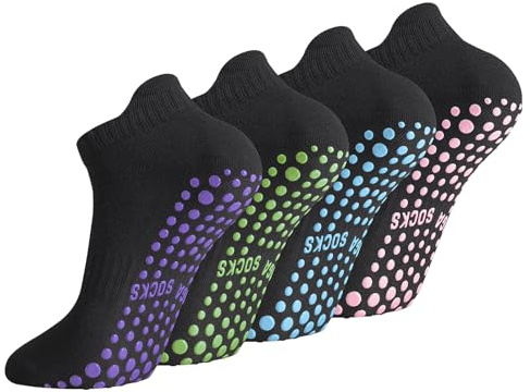 Zuimei 4 Pairs Yoga Pilates Womens Non Slip Grip Socks for Women