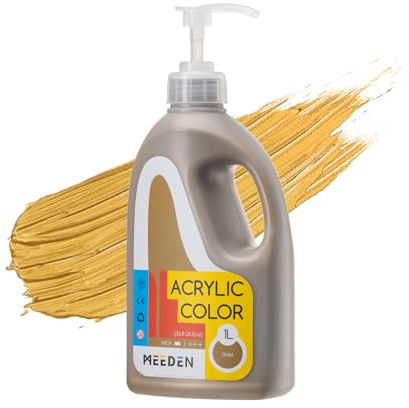 MEEDEN Metallic Gold Acrylic Paint: 1 L /33.8 oz Liquid Paint with Pump Lid - Gold Art Paints for Canvas, Crafts, Studio, School, Wall & Poured Paintings