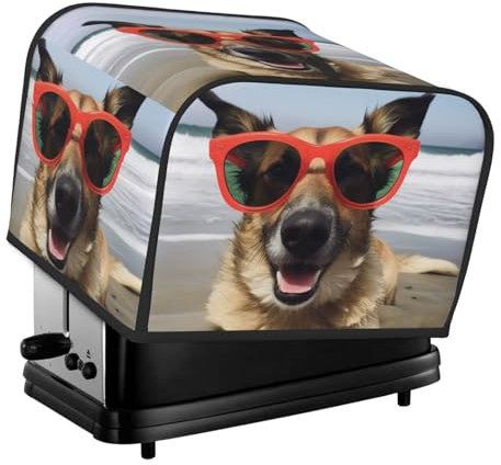Dog With Glasses Ocean Beach Toaster Dust Cover, 4 Slice Toaster Cover, Kitchen Small Appliance Protection Cover