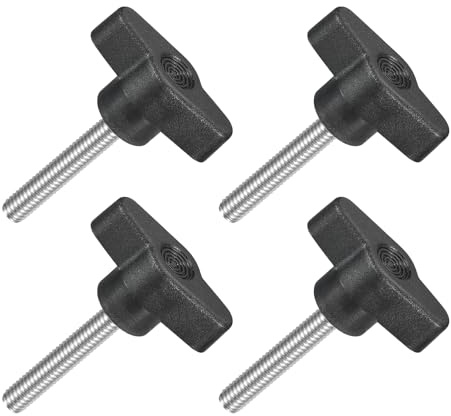 QUARKZMAN 4pz Manopole ad Alette a T a Farfalla, Manopola Serraggio Vite M6 x 35mm Filettatura Maschio Viti Acciaio Inossidabile 304 Maniglia 36mm Dia per Sostituzione Manopola, Nero