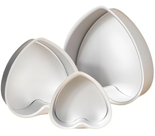Auddemg Stampo Torta Cuore, Tortiera Forma di Cuore in alluminio anodizzato, Fondo staccabile, Set da 3 (15/20/25 cm), Argento